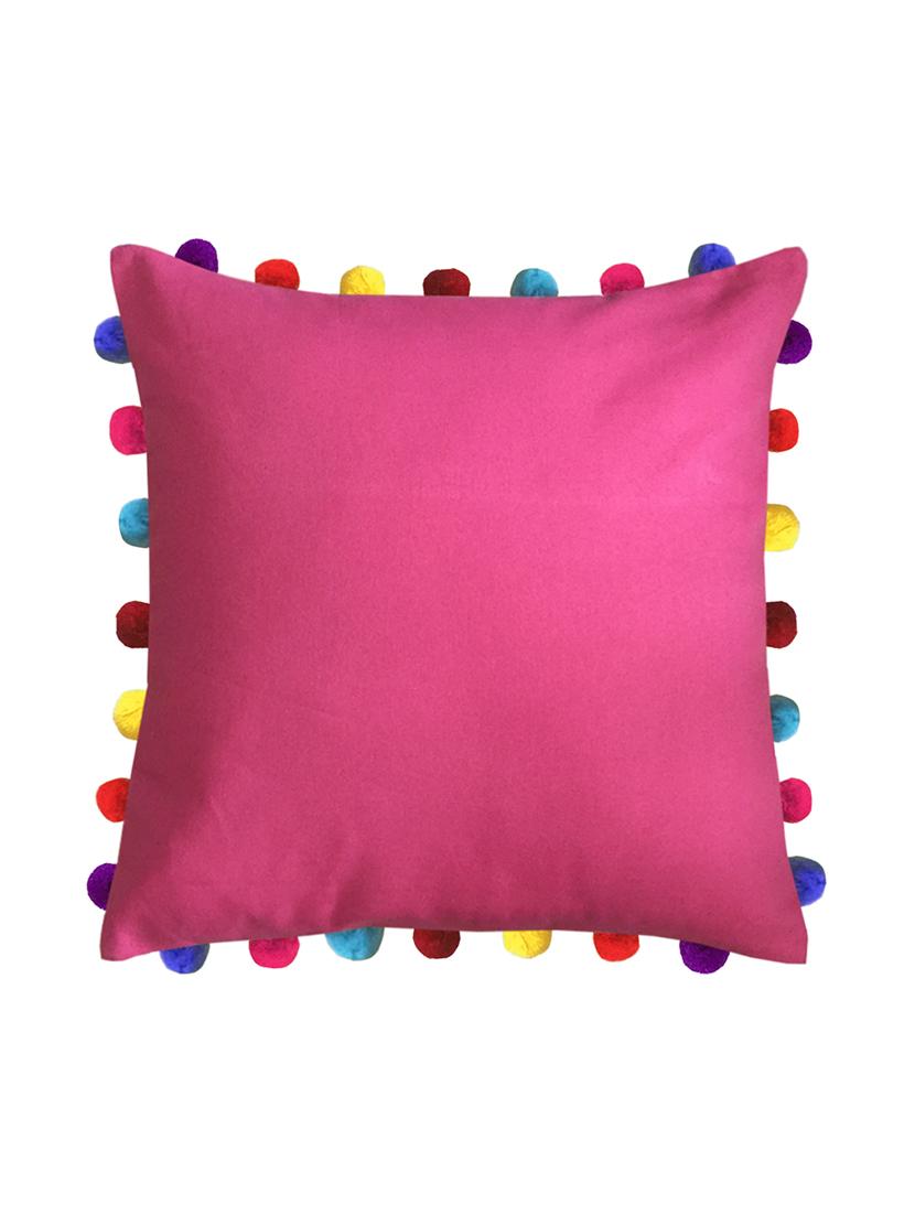 lushomes rasberry cushion cover with colorful pom poms (single pc, 20 x 20”) - 15671579 - Zoom Image - 1