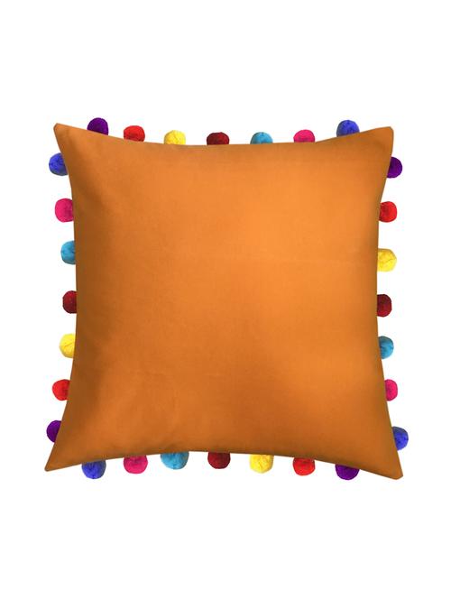 lushomes sun orange cushion cover with colorful pom poms (single pc, 20 x 20?) - 15671585 - Standard Image - 1
