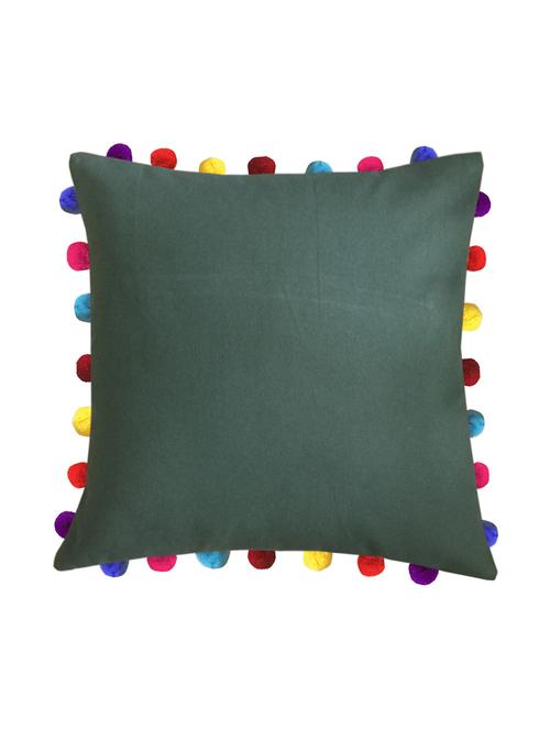 lushomes vineyard green cushion cover with colorful pom poms (single pc, 20 x 20?) - 15671587 - Standard Image - 1