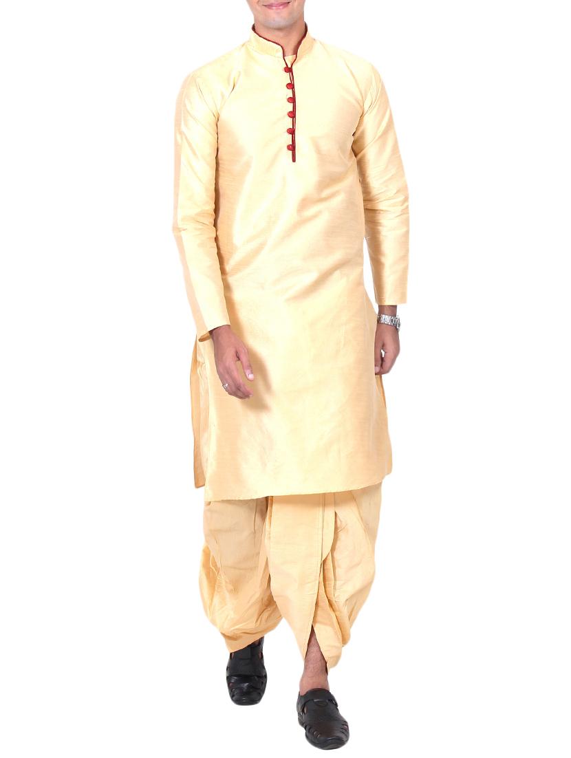 golden silk blend dhoti kurta set - 15673992 - Zoom Image - 1