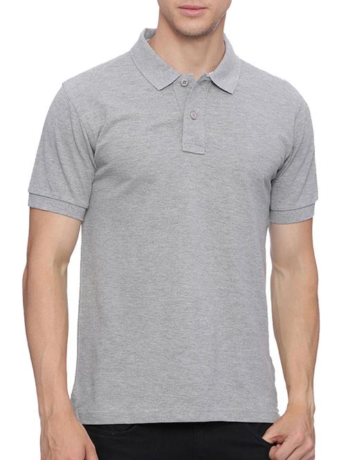 grey solid polo t-shirt - 15674007 - Standard Image - 1