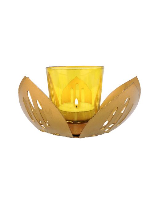 gold metal candle holder for diwali- set of 1 (13 x 13 x 6 cm) - 15674204 - Very Small Image - 1