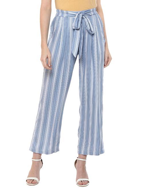 striped tie up detail trouser - 15675082 - Standard Image - 1