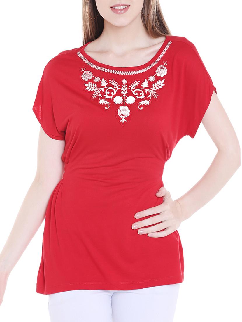 tie up back embroidered patch top - 15675254 - Zoom Image - 1
