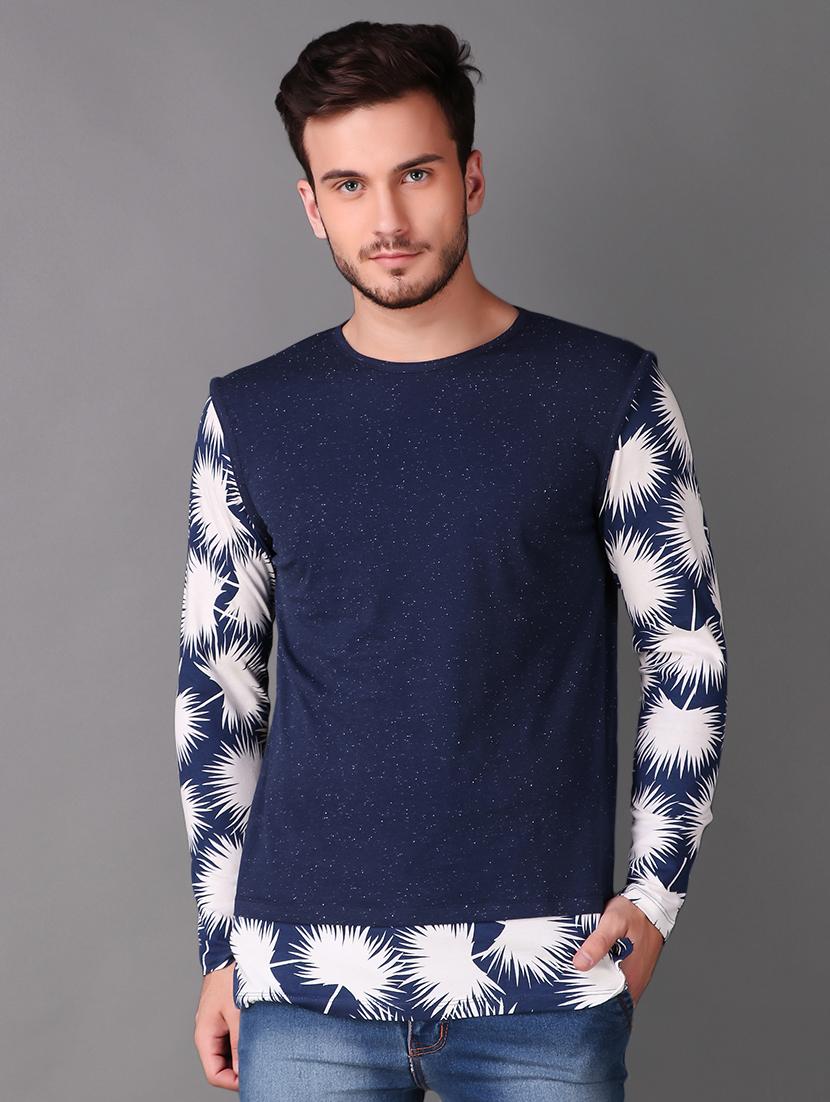 navy blue cotton printed t-shirt - 15676148 - Zoom Image - 1