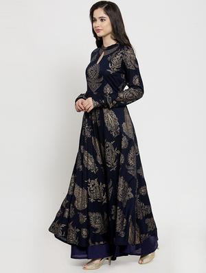 foil printed flared long sleeves kurta - 15676238 - Standard Image - 2
