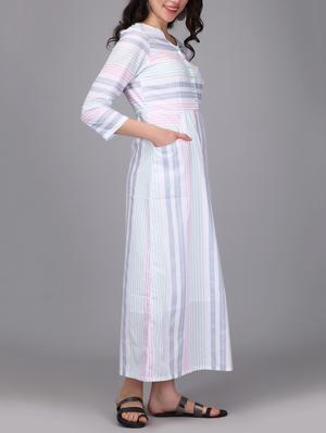 button detail striped maxi dress - 15676496 - Standard Image - 2