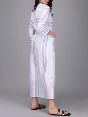 button detail striped maxi dress - 15676496 - Standard Image - 3