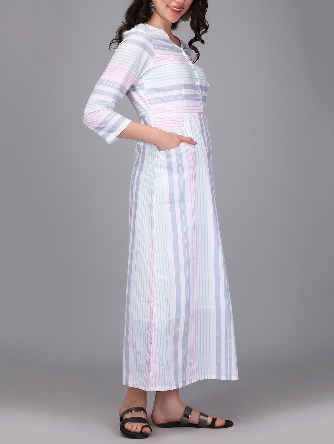 button detail striped maxi dress - 15676496 - Zoom Image - 2