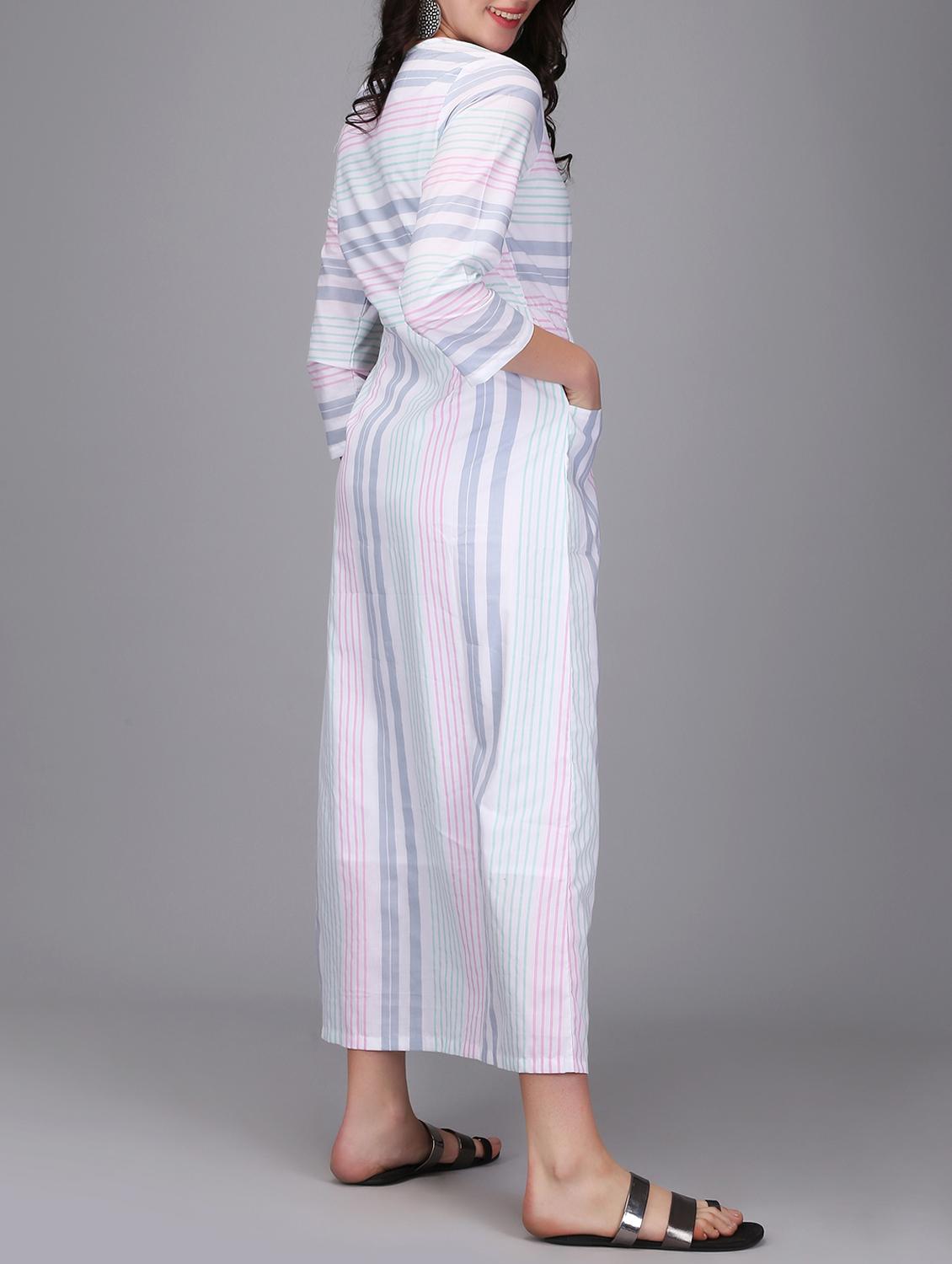 button detail striped maxi dress - 15676496 - Zoom Image - 3