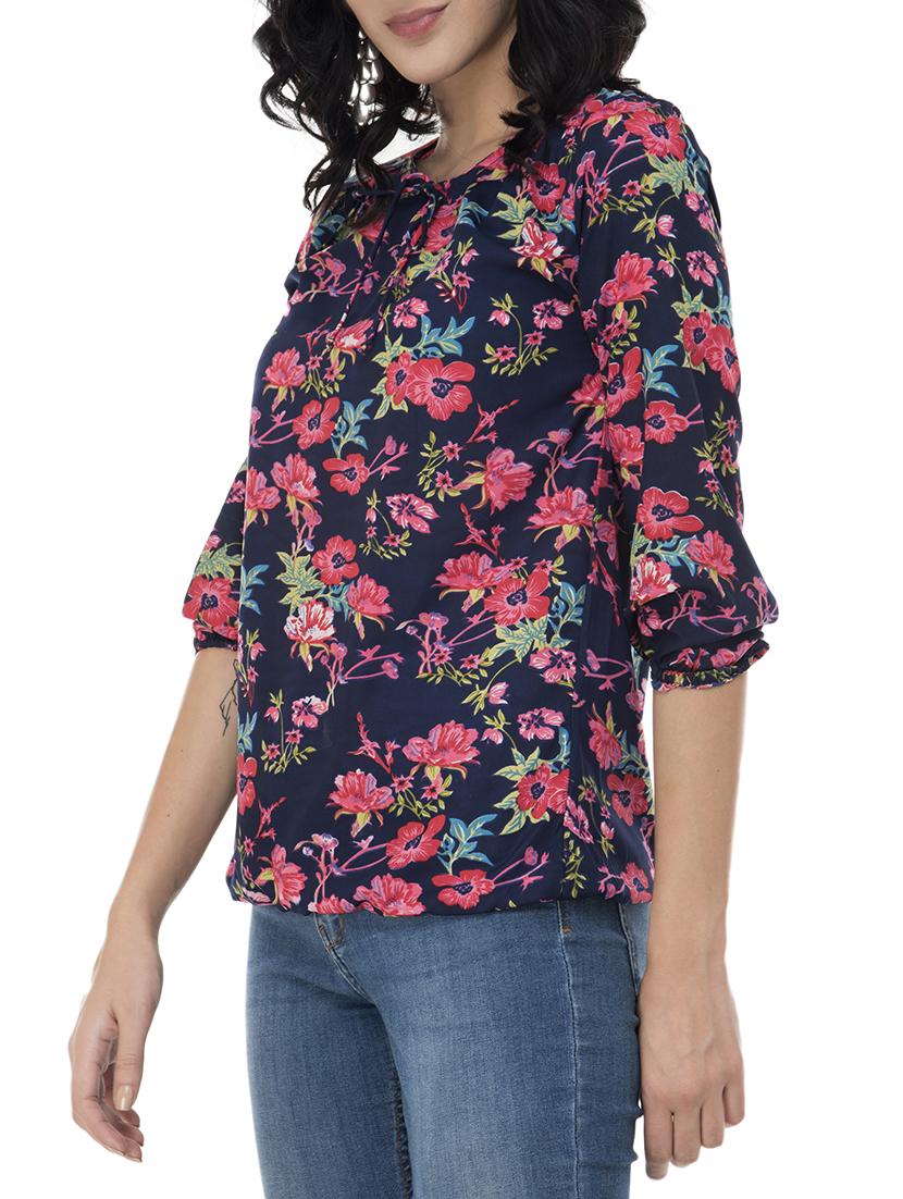 tie-up detail floral top - 15676535 - Zoom Image - 2