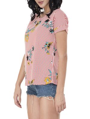 turn-up sleeved floral striped top - 15676539 - Standard Image - 2