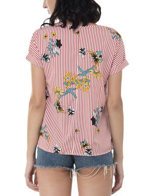 turn-up sleeved floral striped top - 15676539 - Standard Image - 3