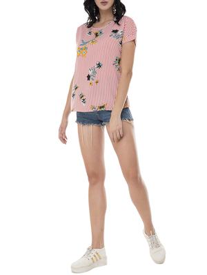 turn-up sleeved floral striped top - 15676539 - Standard Image - 4