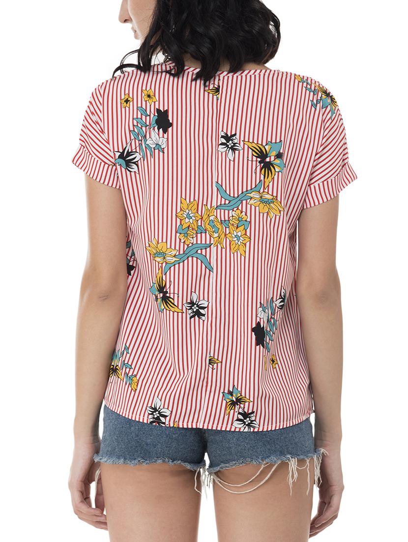 turn-up sleeved floral striped top - 15676539 - Zoom Image - 3