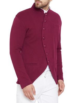 maroon solid bandhgala casual blazer - 15678075 - Standard Image - 2