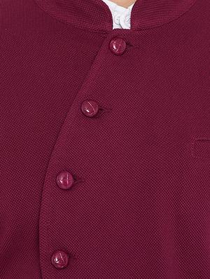 maroon solid bandhgala casual blazer - 15678075 - Standard Image - 4