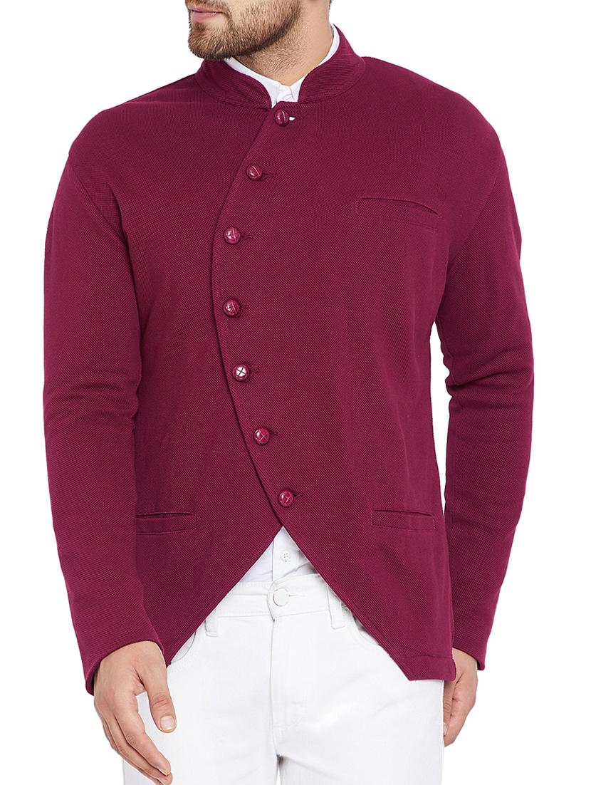 maroon solid bandhgala casual blazer - 15678075 - Zoom Image - 1