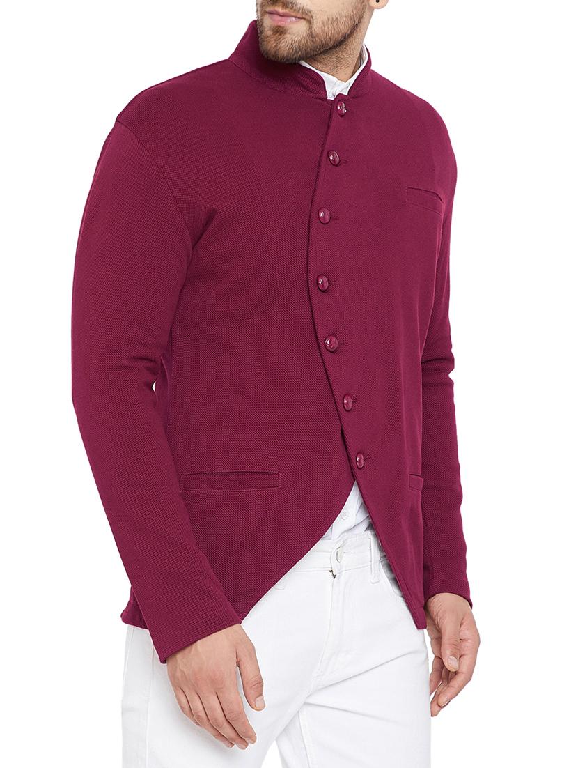 maroon solid bandhgala casual blazer - 15678075 - Zoom Image - 2