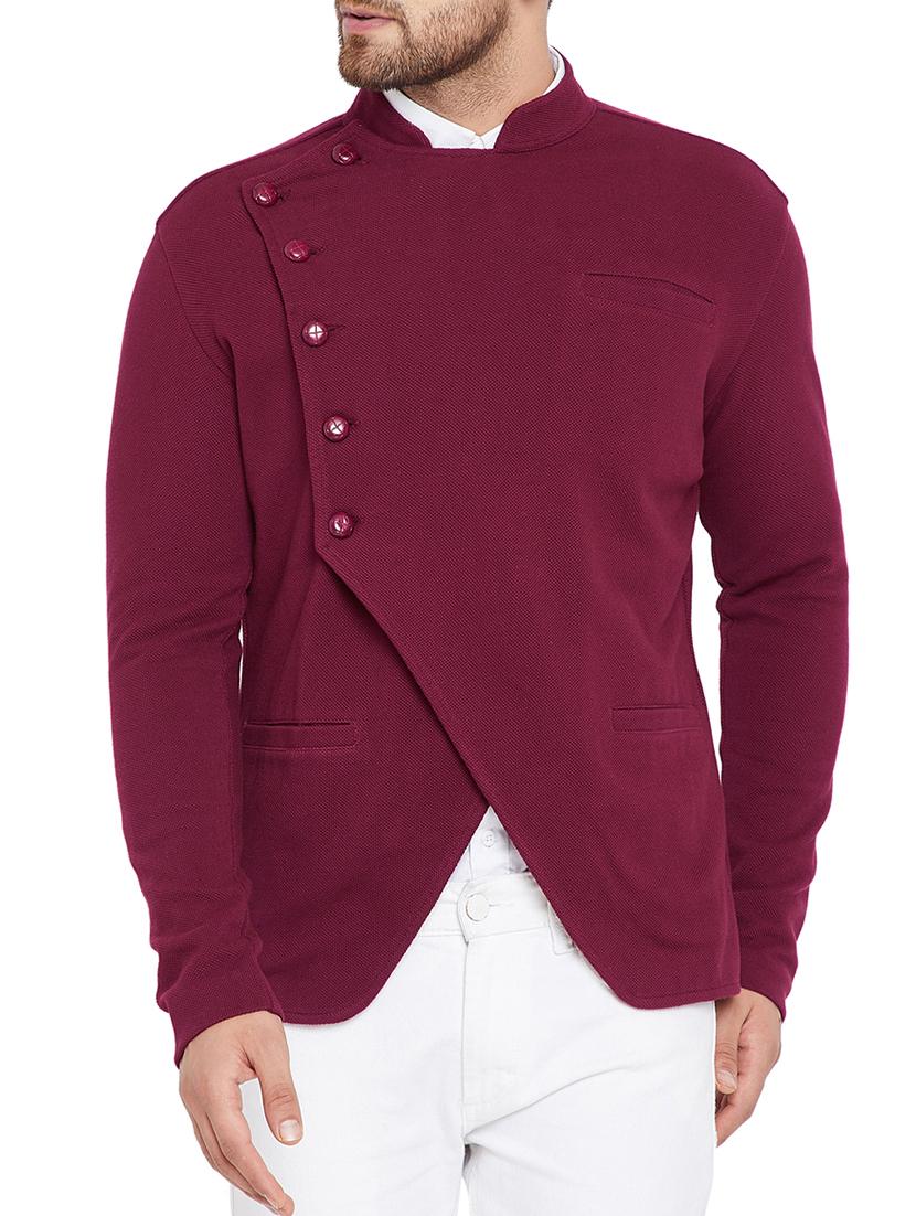 maroon solid bandhgala casual blazer - 15678078 - Zoom Image - 1