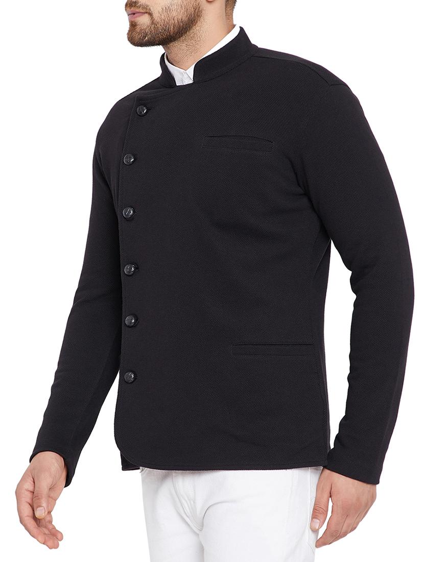 black solid bandhgala casual blazer - 15678079 - Zoom Image - 2