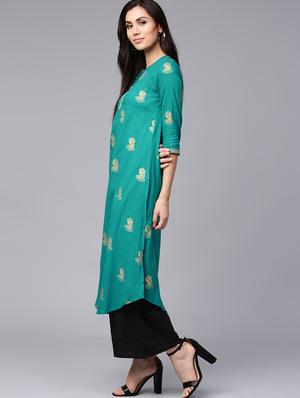 foil print straight kurta - 15678564 - Standard Image - 2