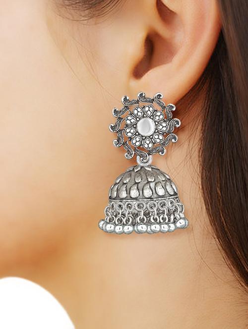 silver metal jhumka earring - 15678629 - Standard Image - 1