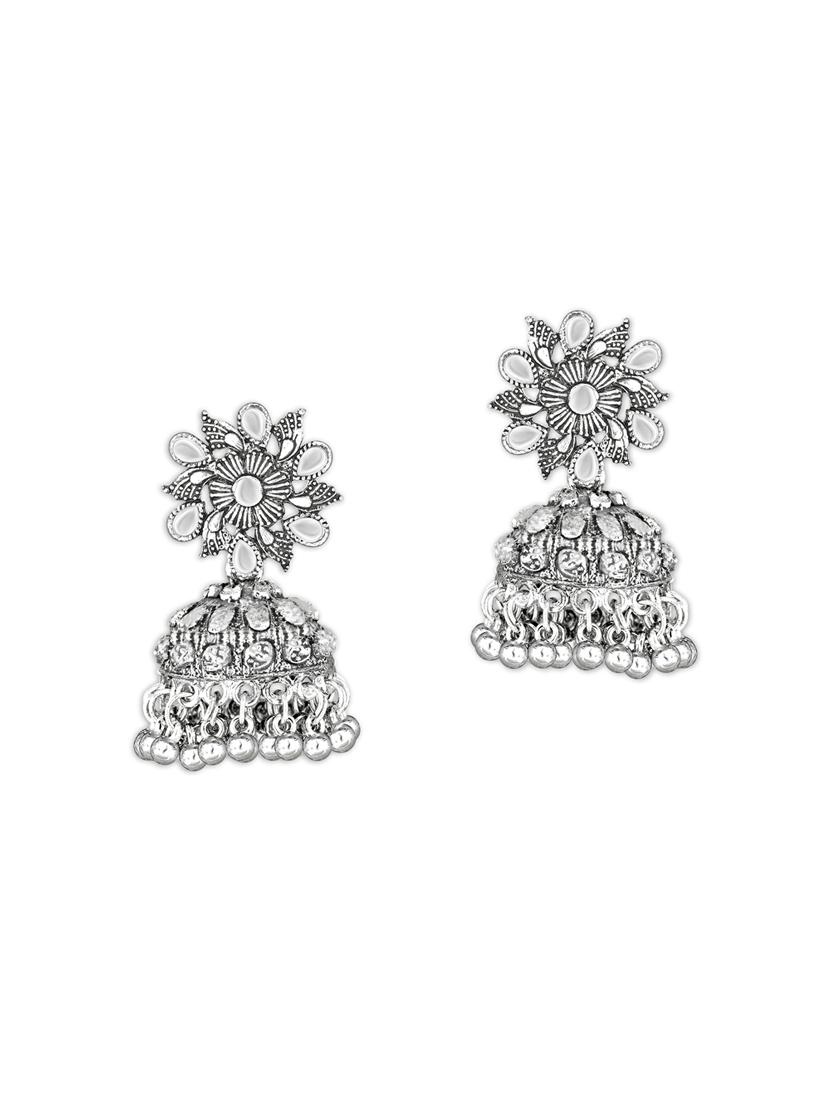 silver metal jhumka earring - 15678653 - Zoom Image - 2