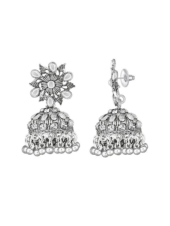 silver metal jhumka earring - 15678653 - Zoom Image - 3