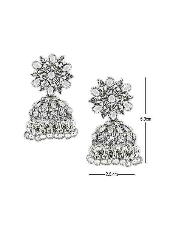silver metal jhumka earring - 15678653 - Zoom Image - 4