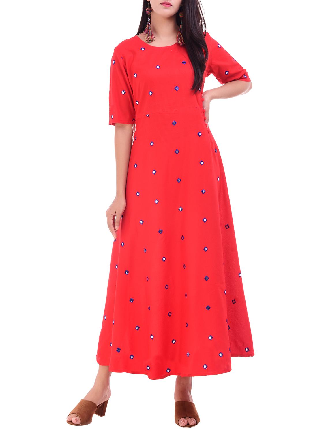 A-line mirror work kurta - 15678759 - Zoom Image - 1