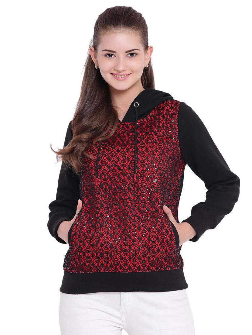 mesh sequin detail hooded sweatshirt - 15679722 - Zoom Image - 1