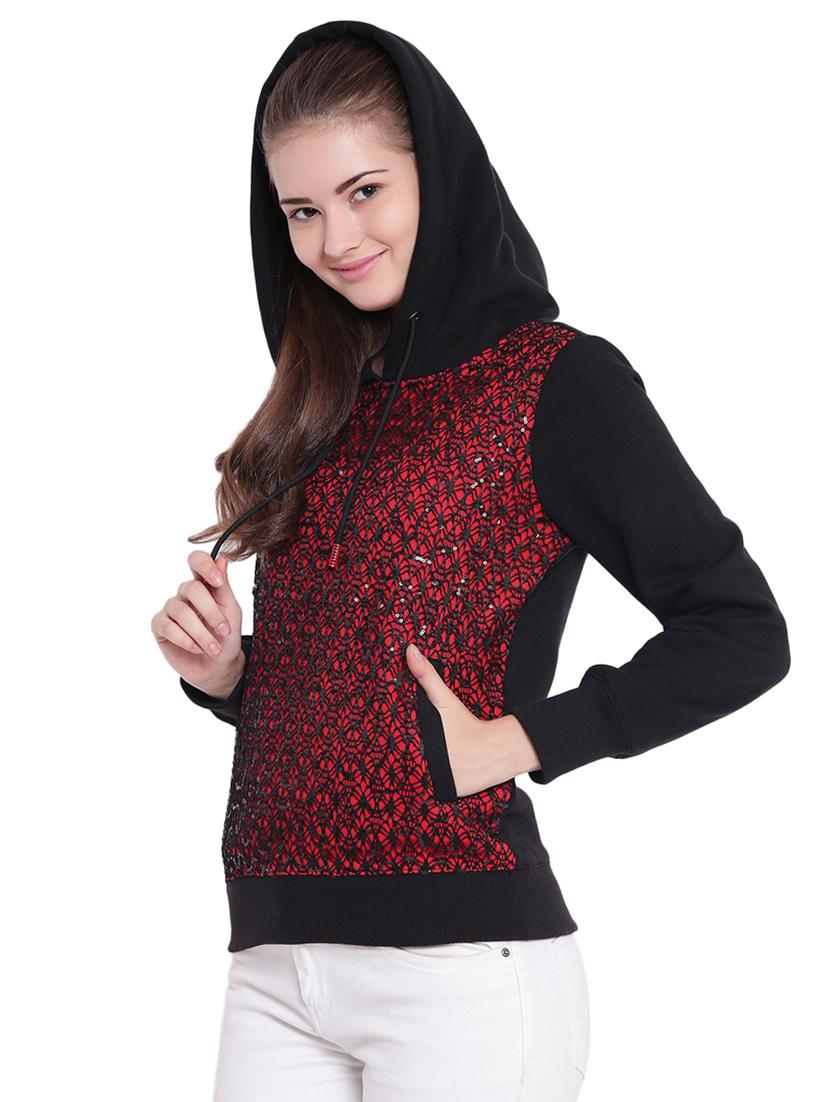 mesh sequin detail hooded sweatshirt - 15679722 - Zoom Image - 2