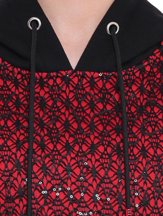 mesh sequin detail hooded sweatshirt - 15679722 - Zoom Image - 4