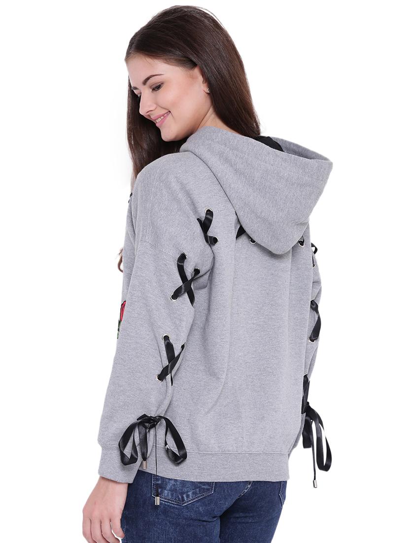 eyelet lace up applique work sweatshirt - 15679740 - Zoom Image - 3