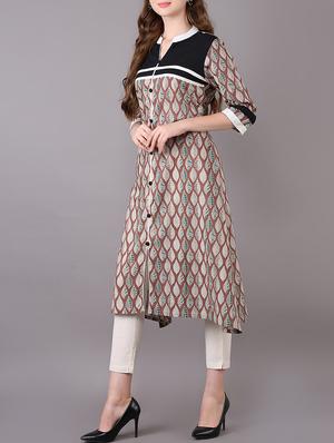 printed a-line kurta - 15680415 - Standard Image - 2