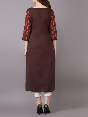 coffee straight kurta with tassels - 15680427 - Standard Image - 3