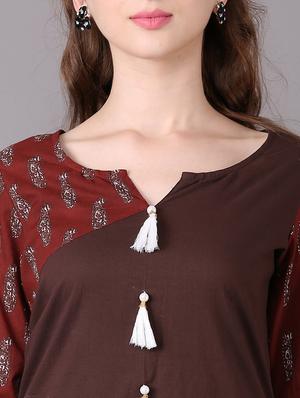 coffee straight kurta with tassels - 15680427 - Standard Image - 4