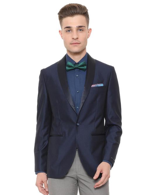 navy blue solid tuxedo casual blazer - 15681070 - Standard Image - 1