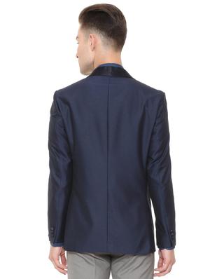 navy blue solid tuxedo casual blazer - 15681070 - Standard Image - 2