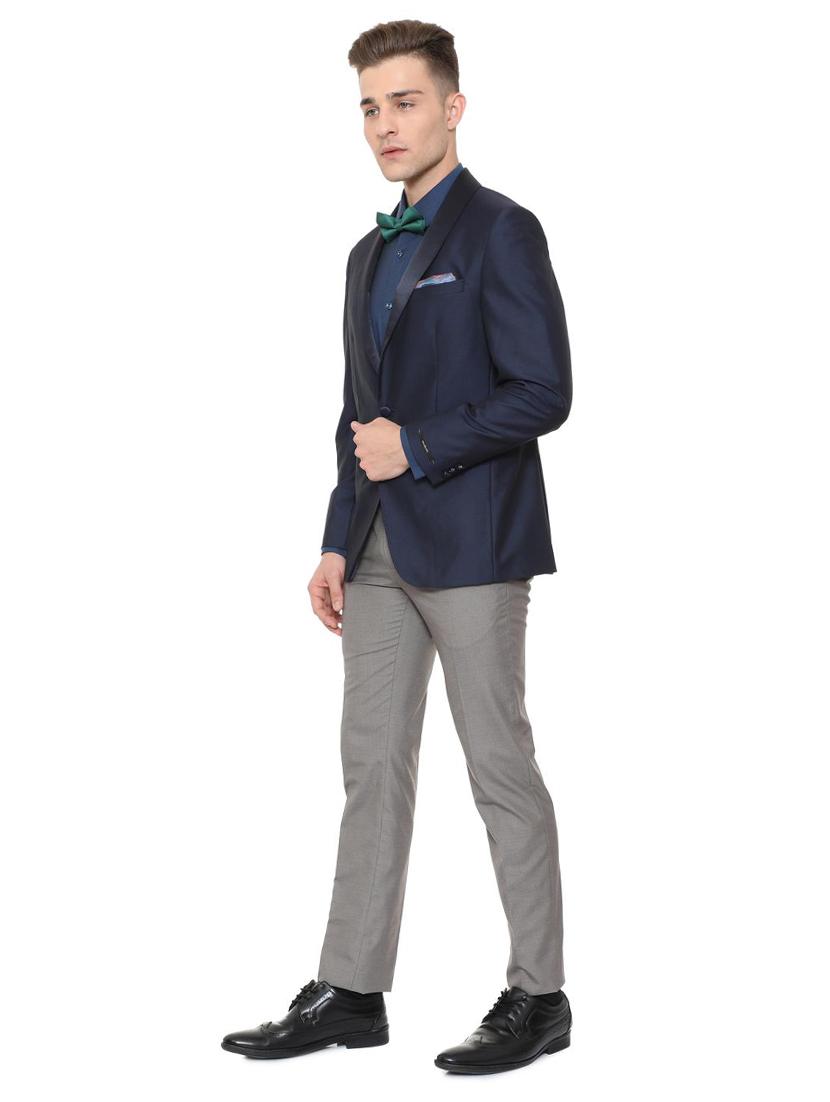 navy blue solid tuxedo casual blazer - 15681070 - Zoom Image - 3