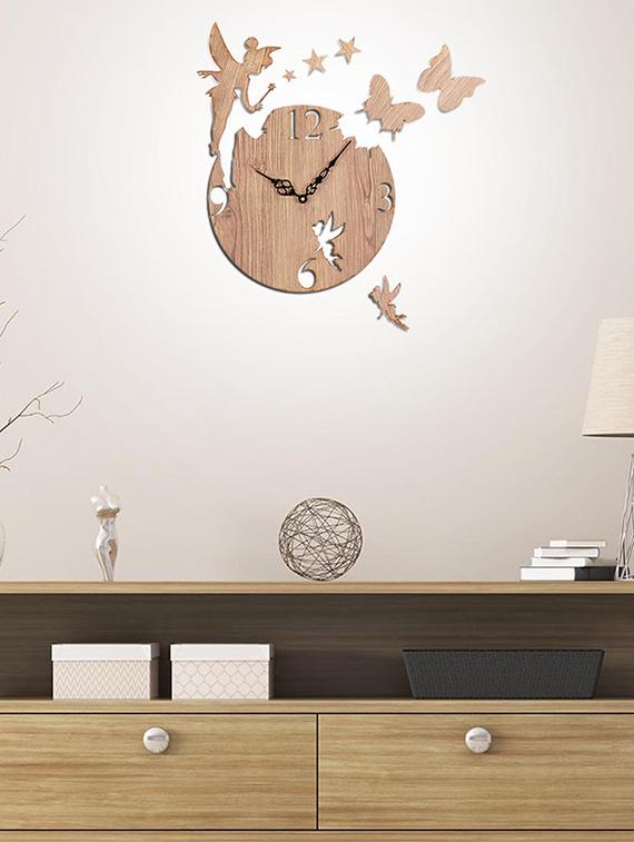sehaz artworks fairy-butterfly manufactured wood 10inch designer wall clock for home and kitchen - woodtexture - 15681683 - Zoom Image - 3