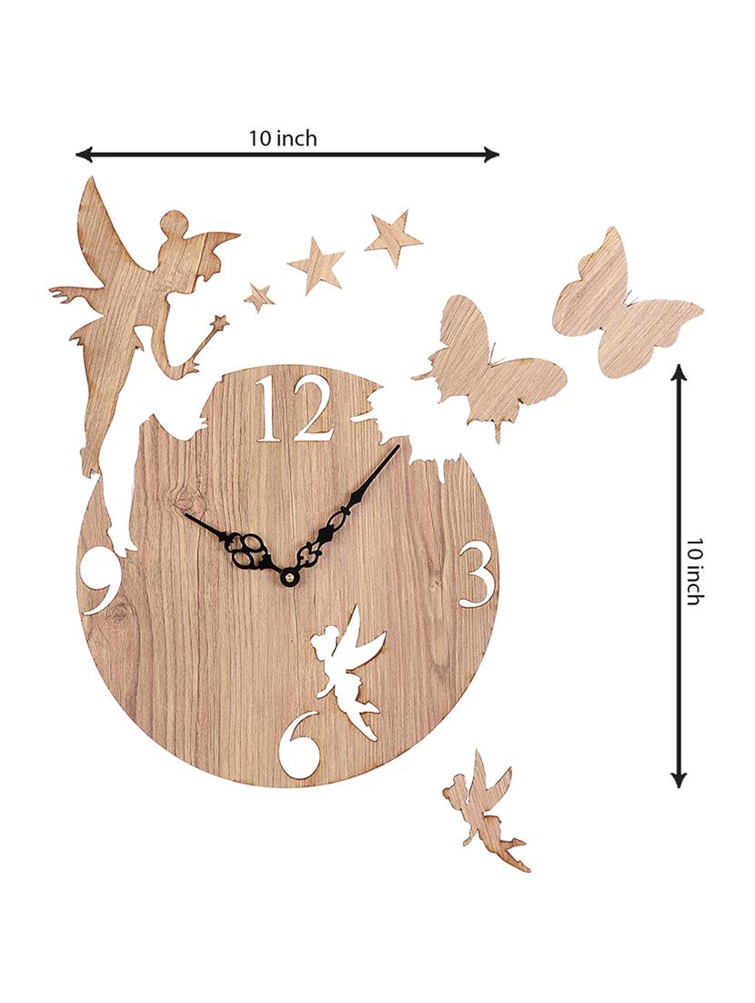 sehaz artworks fairy-butterfly manufactured wood 10inch designer wall clock for home and kitchen - woodtexture - 15681683 - Zoom Image - 4