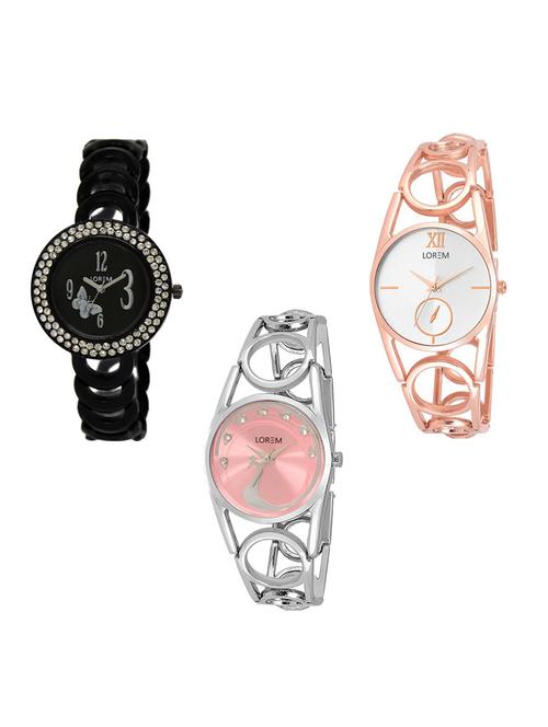 set of 3 round dial analog watch combo -(lk201-213-233) - 15682428 - Standard Image - 1