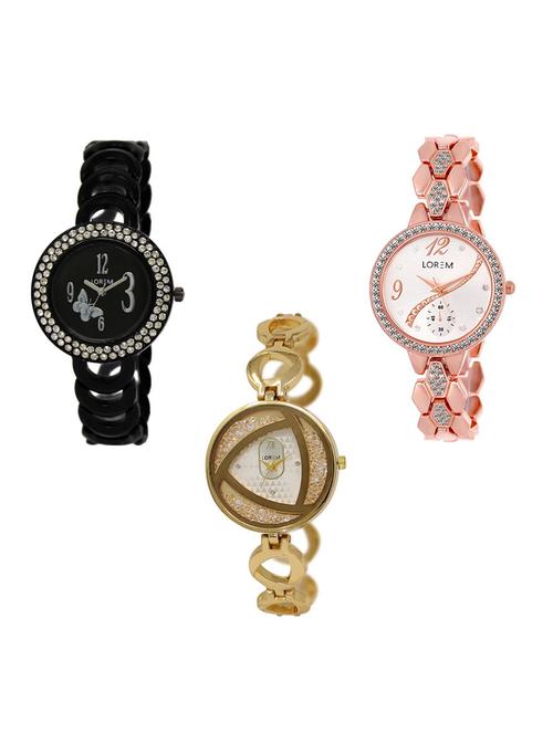 Set of 3 round dial analog watch combo -(LK201-215-239) - 15682450 - Very Small Image - 1