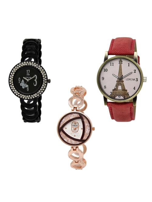 Set of 3 round dial analog watch combo -(LK201-230-238) - 15682659 - Very Small Image - 1