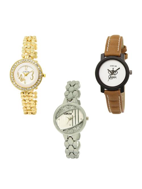 set of 3 round dial analog watch combo -(lk203-209-223) - 15683453 - Standard Image - 1