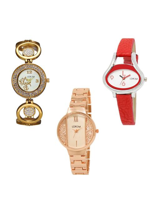 Set of 3 round dial analog watch combo -(LK204-206-217) - 15684377 - Very Small Image - 1