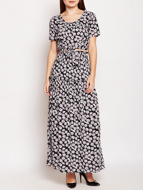 tie up hem floral top skirt set - 15691773 - Zoom Image - 1