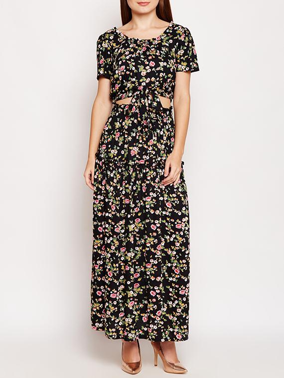 tie up hem floral top skirt set - 15691774 - Zoom Image - 1